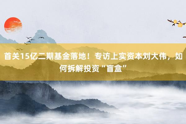 首关15亿二期基金落地！专访上实资本刘大伟，如何拆解投资“盲盒”