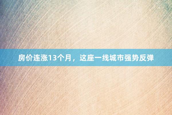 房价连涨13个月，这座一线城市强势反弹