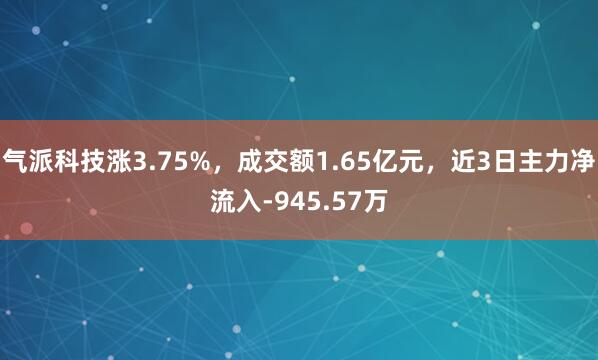 气派科技涨3.75%，成交额1.65亿元，近3日主力净流入-945.57万