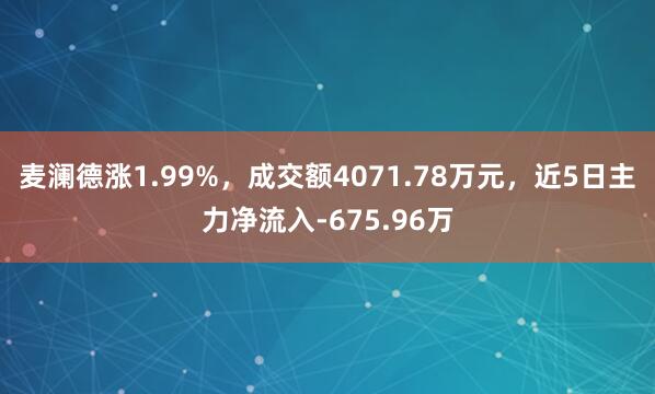 麦澜德涨1.99%，成交额4071.78万元，近5日主力净流入-675.96万