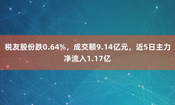 税友股份跌0.64%，成交额9.14亿元，近5日主力净流入1.17亿