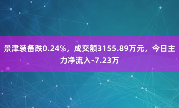 景津装备跌0.24%，成交额3155.89万元，今日主力净流入-7.23万