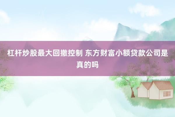 杠杆炒股最大回撤控制 东方财富小额贷款公司是真的吗
