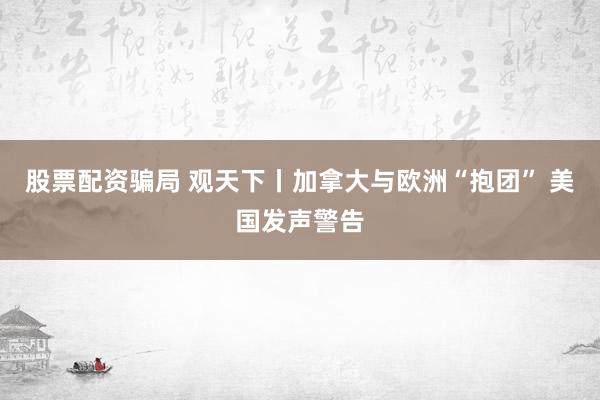 股票配资骗局 观天下丨加拿大与欧洲“抱团” 美国发声警告