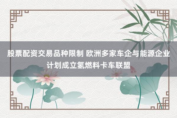 股票配资交易品种限制 欧洲多家车企与能源企业计划成立氢燃料卡车联盟